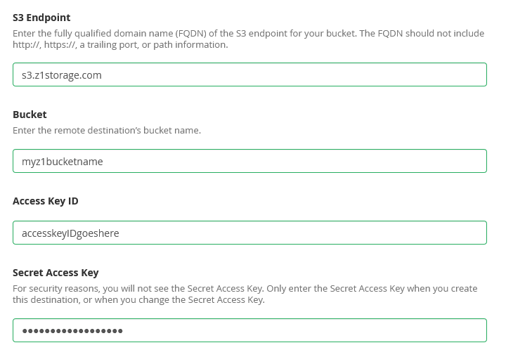 S3 destination backups