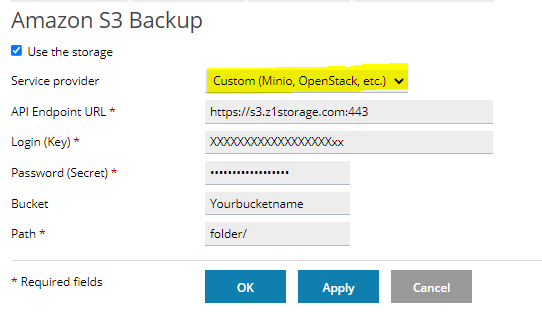 Plesk Backup to Z1 Storage Cloud