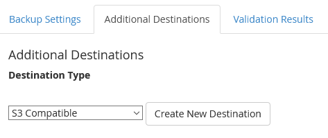 Addition backup destination cPanel