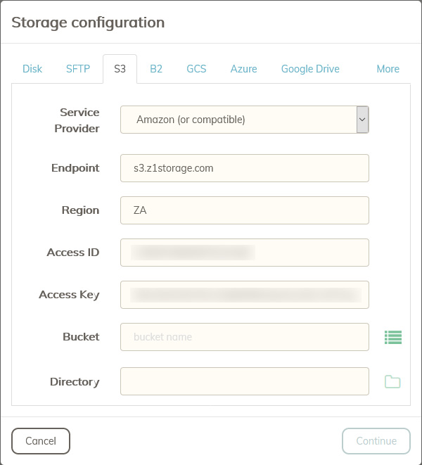 Configure Z1 Storage as the S3 Compatible Cloud Storage.